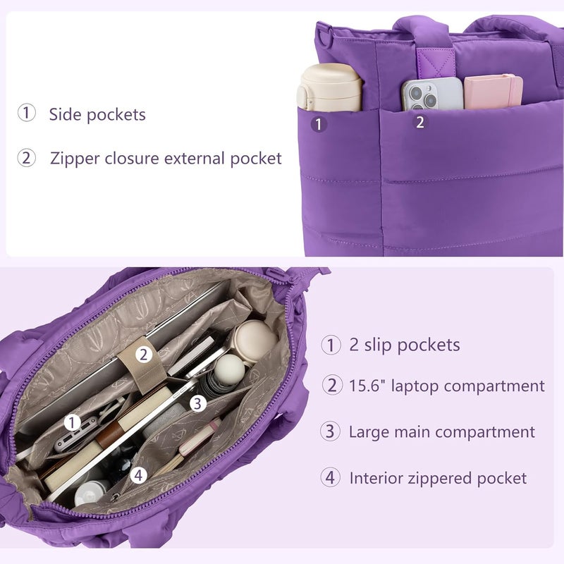 GASSDA Tote Bag for Women Puffer Tote Bag Large Nurse Bags Shoulder Handbag with Zipper for Work Travel - Image 4